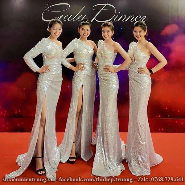 Đầm Kim Sa Trắng tay dài xéo